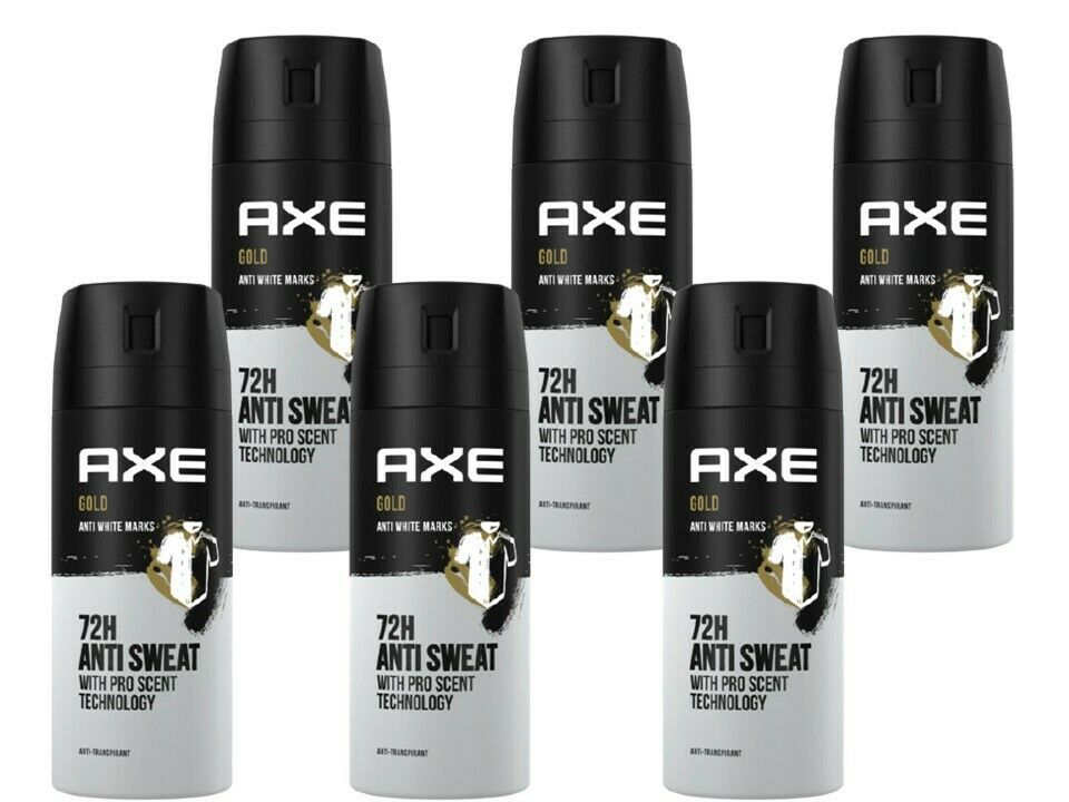 Deo Axe Gold 6x 150ml Deospray Deodorant Bodyspray Antitranspirant 72h Schutz